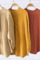 Full Size Cable-Knit Long Sleeve Sweater Plus Size