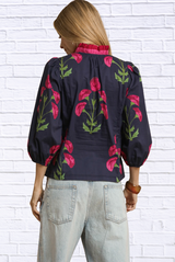 🌸 Floral Print Ruffle Trim Puff Sleeve Blouse