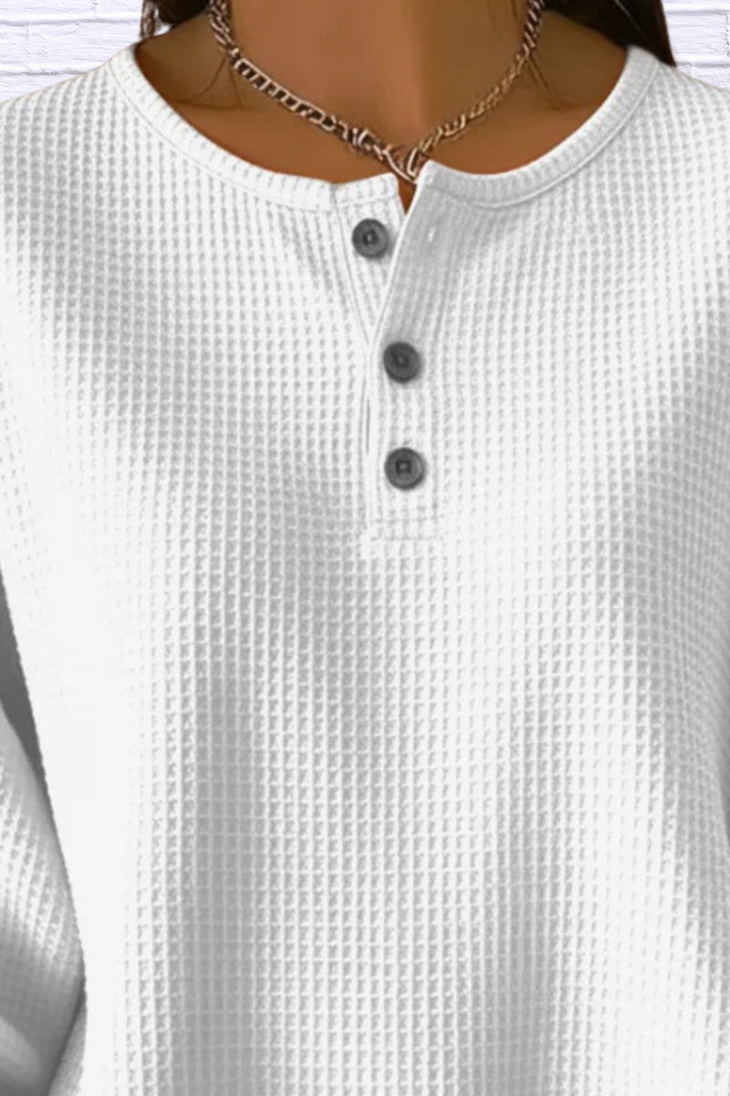 Full Size Waffle Knit Button Detail Top Plus Size