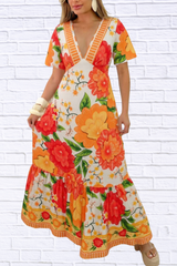 Floral Print V-Neck Maxi Dress