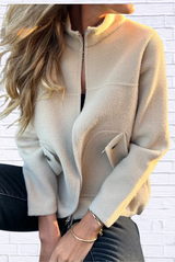 Full Size Textured Knit Zip Up Outerwear Plus Size