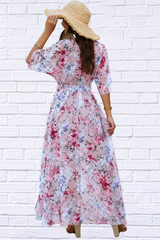 Printed Tied Half Sleeve Slit Dress