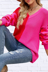 Color Block Leopard V-Neck Sweater