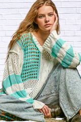 Elli Color-Blocked Stripe Pattern Knit Top with Twisted Weave