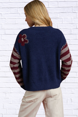 Flower Jacquard Striped Long Sleeve Sweater
