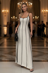 Contrast Trim Spaghetti Strap Maxi Dress (Ivory & Black)