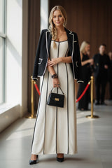 Contrast Trim Spaghetti Strap Maxi Dress (Ivory & Black)