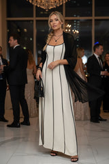 Contrast Trim Spaghetti Strap Maxi Dress (Ivory & Black)