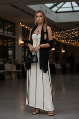 Contrast Trim Spaghetti Strap Maxi Dress (Ivory & Black)