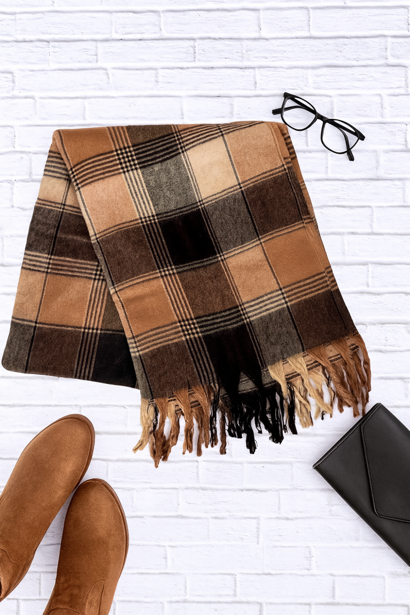 Oversized Flannel Tassel Scarf