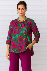 Diva USA Round Neck Button Up Three Quarter Sleeve Knit Top