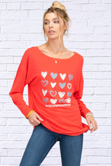 Women's Red Full Size Heart Graphic Long Sleeve T-Shirt