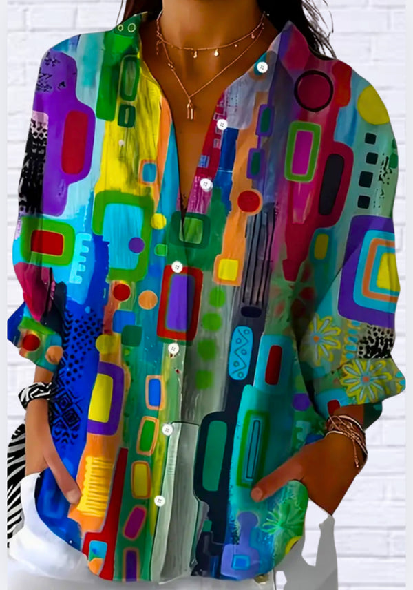 Geometric Print Classic Button-Up Shirt – Versatile Work-to-Weekend Style