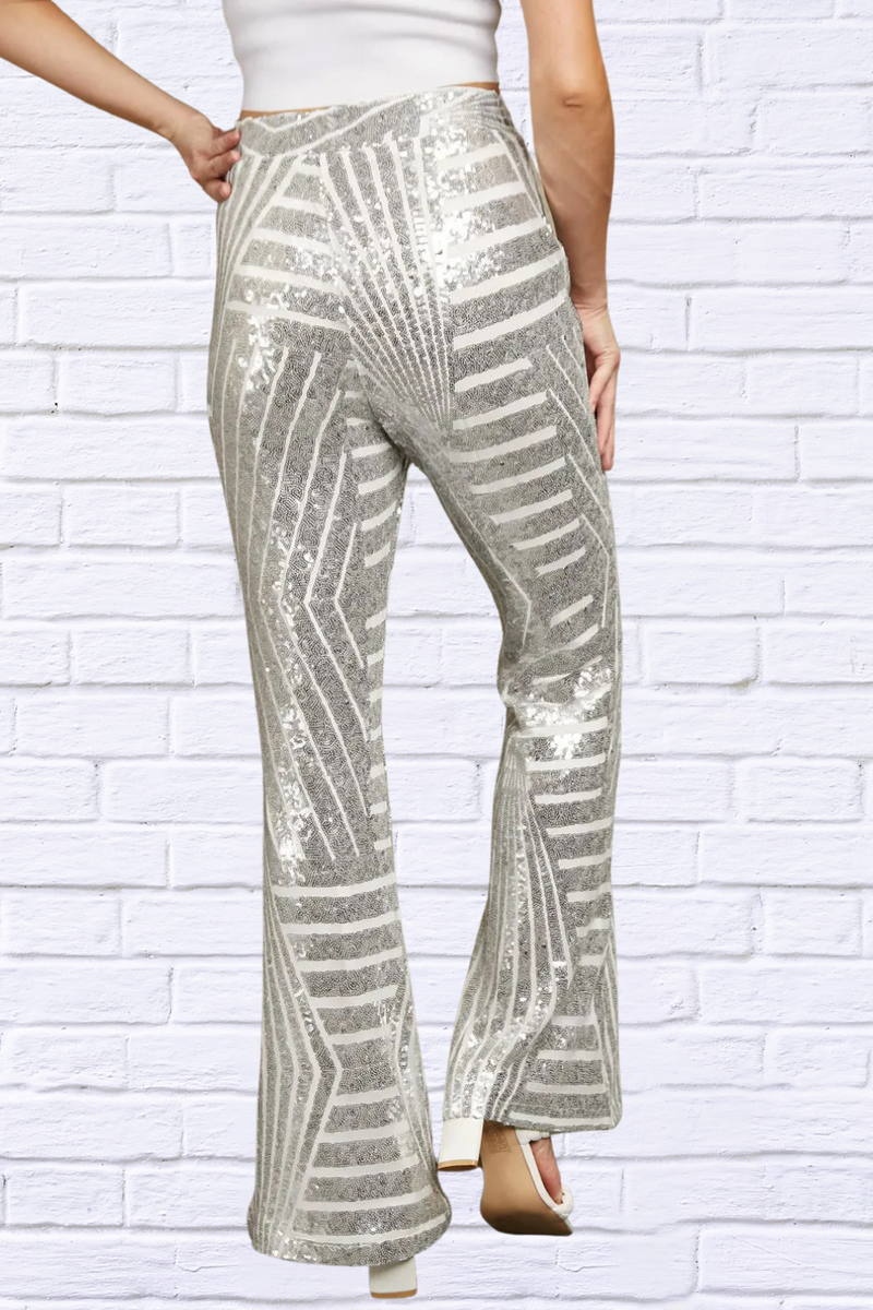 Double Take Sequin High Waist Flared Pants