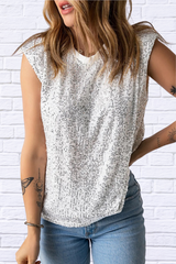 Sequin Round Neck Capped Sleeve Tank