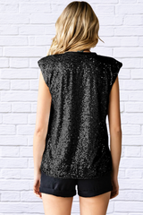 Sequin Round Neck Capped Sleeve Tank