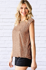 Sequin Round Neck Capped Sleeve Tank
