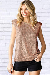Sequin Round Neck Capped Sleeve Tank