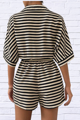 Tie Waist Half Button Striped Romper