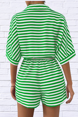 Tie Waist Half Button Striped Romper