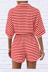 Tie Waist Half Button Striped Romper