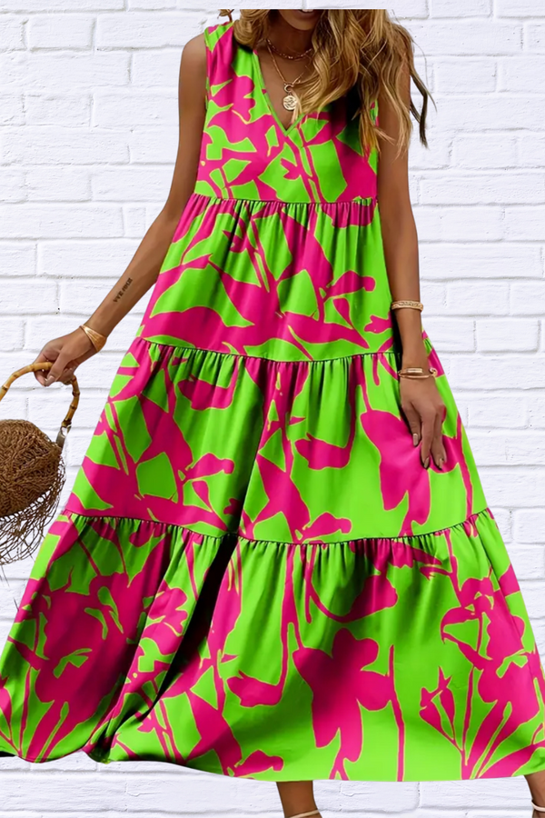 Elegant Sleeveless Vacation Dress – Bold, Vibrant, and Effortlessly Chic