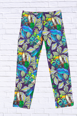 Tropical Toucan Print Slim Ankle Straight Leg Cotton Sateen Pants