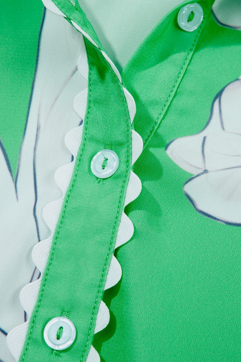 Floral Ric Rac Edge Puff Sleeve Button Up Summer Shirt