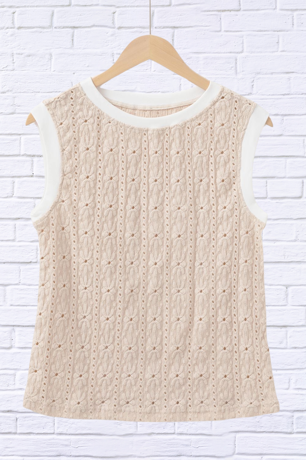 Floral Textured Crew Neck Sleeveless Top