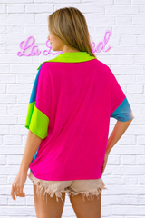 BiBi Slinky Knit Color Block V Neck Front Top