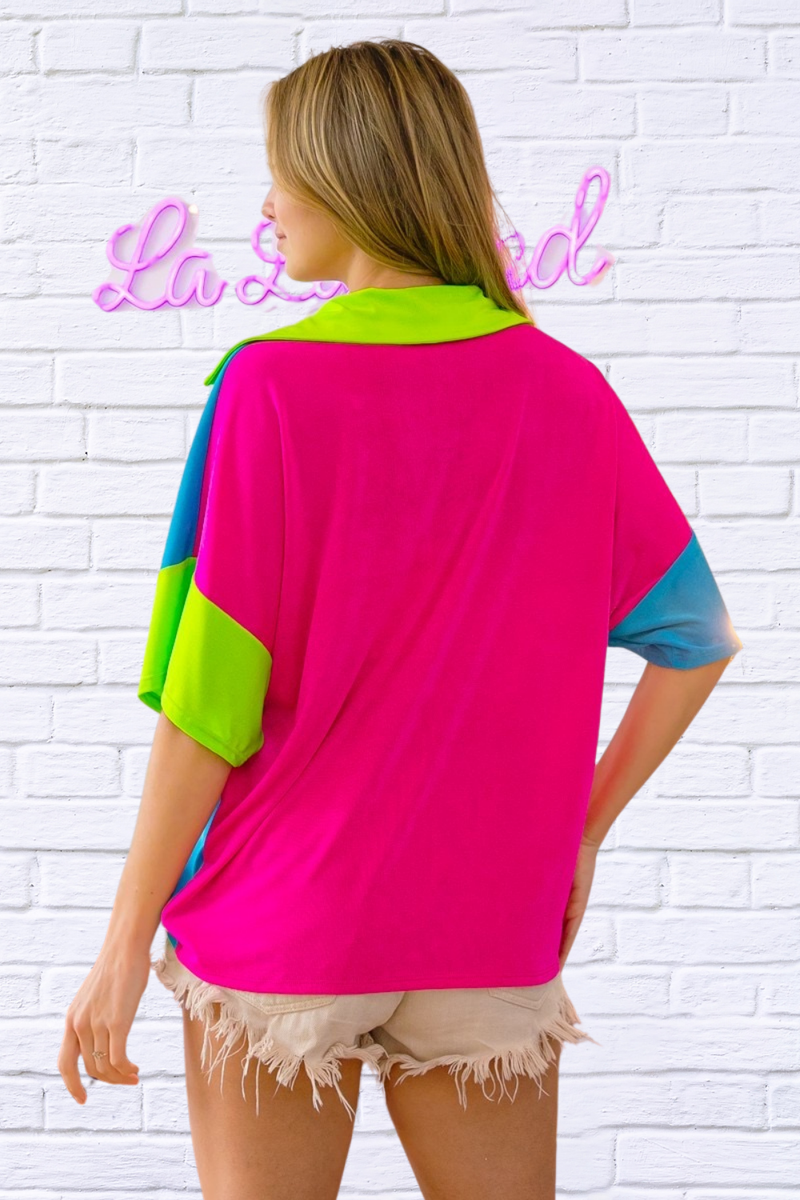 BiBi Slinky Knit Color Block V Neck Front Top