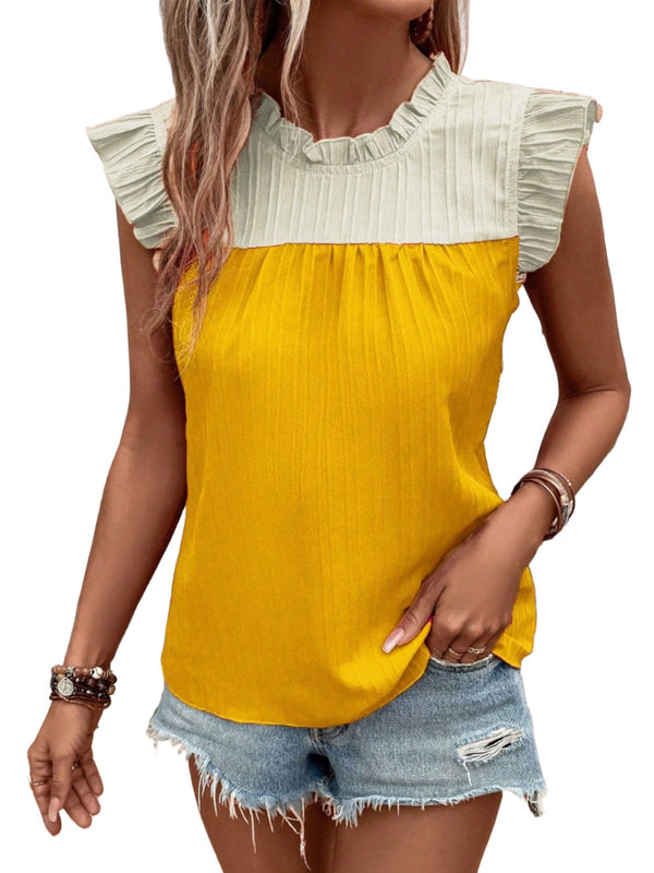 Gia Frill Contrast Round Neck Cap Sleeve Blouse