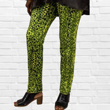 Lime Green Animal Print  And Cheron Print Flat Front Cotten Sateen Pant