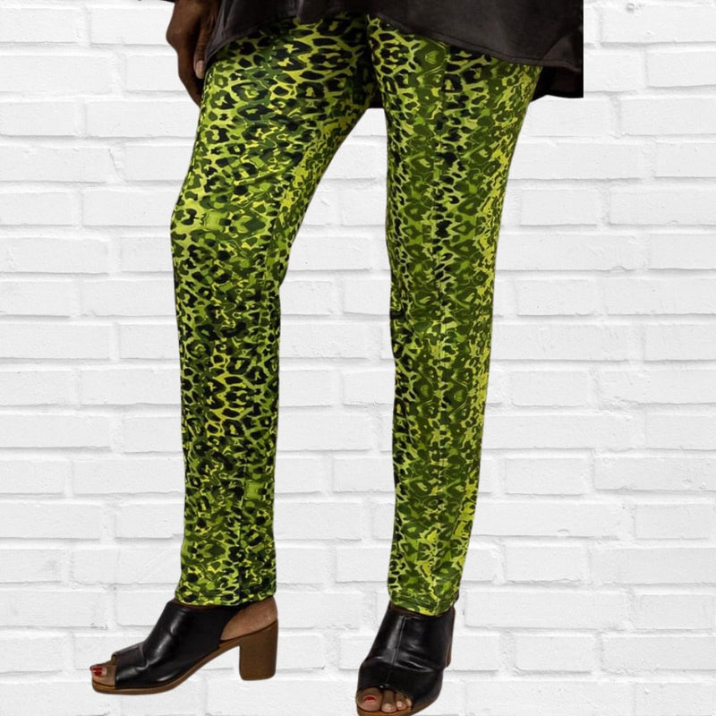 Lime Green Animal Print  And Cheron Print Flat Front Cotten Sateen Pant