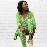 Lime Green Animal Print  And Cheron Print Flat Front Cotten Sateen Pant