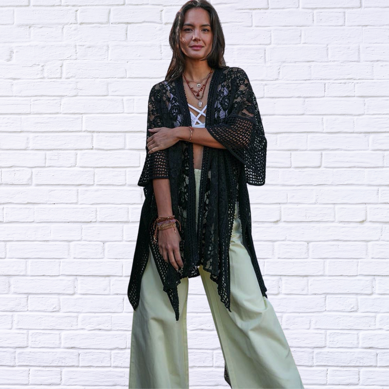 Floral Lace Textured Kimono