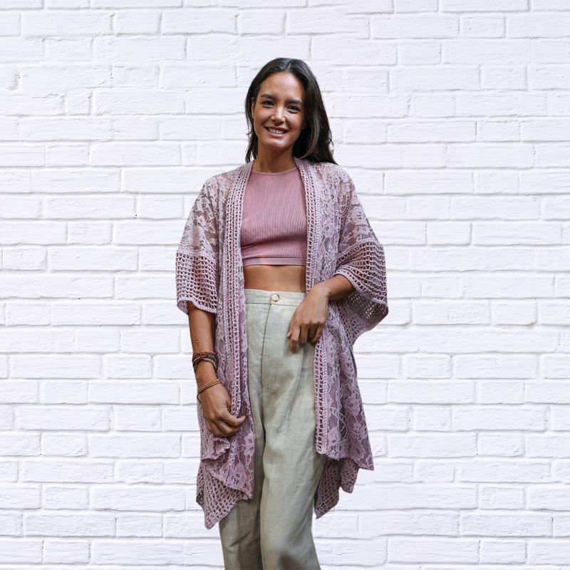 Floral Lace Textured Kimono