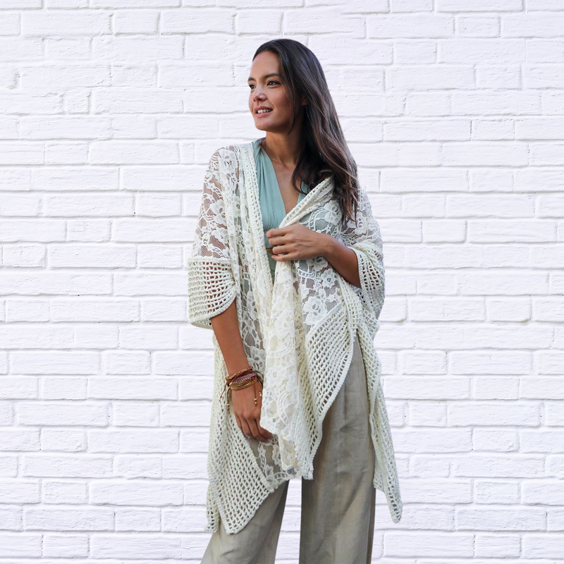 Floral Lace Textured Kimono