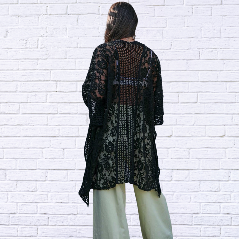 Floral Lace Textured Kimono