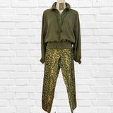 Lime Green Animal Print  And Cheron Print Flat Front Cotten Sateen Pant