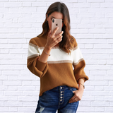 Two-tone Lantern Sleeve Pullover Sweater