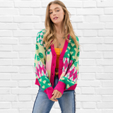 Vneck Drop Shoulder Loose Fitting Multi Pattern Sweater