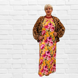 Demi Column Maxi Dress - Tangerine/Cerise Pink / Animal Combo