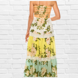 Jamie Floral Summer Dress - Soft Melon White Yellow and Light Blue Floral Print