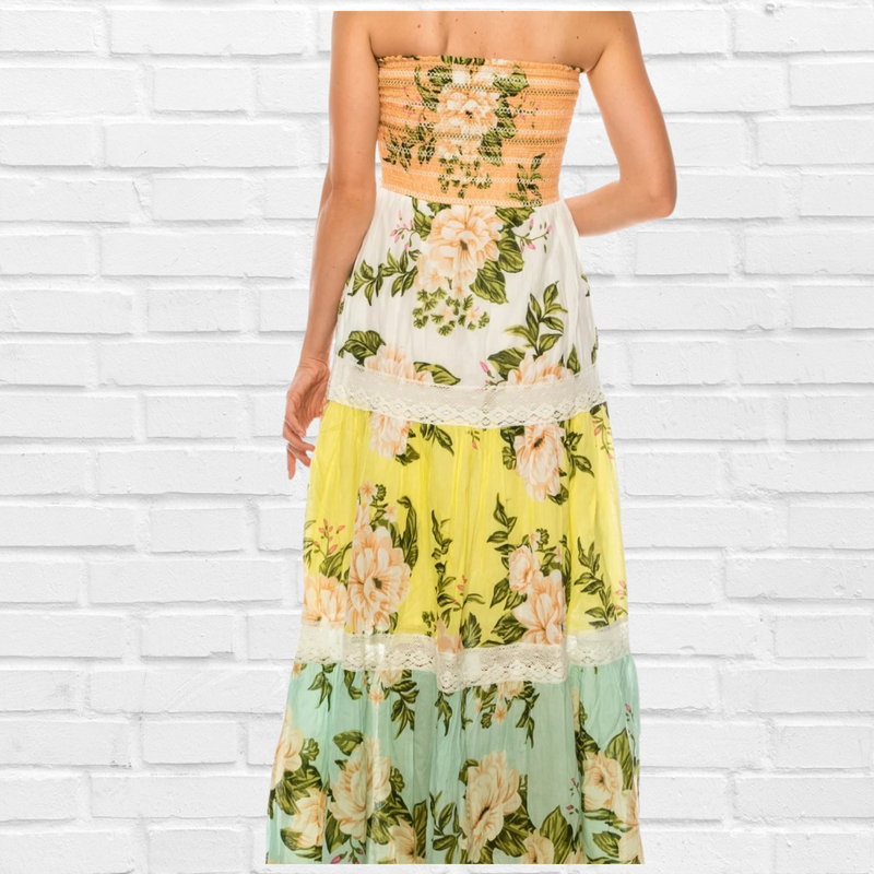 Jamie Floral Summer Dress - Soft Melon White Yellow and Light Blue Floral Print