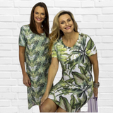 Jenneke Palm Leaf Shift Dress - Palm Green Leafs Printed on a white Back Ground
