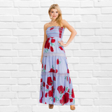 JADE DRESS - Periwinkle and Red Big Flower Print