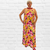 Demi Column Maxi Dress - Tangerine/Cerise Pink / Animal Combo