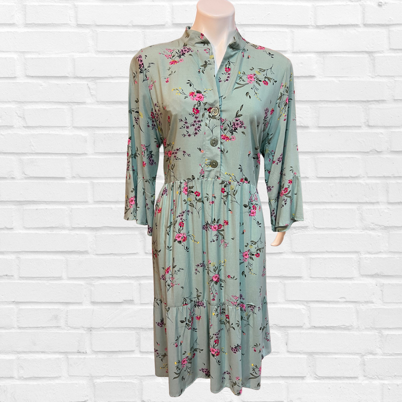 BabyDoll Dress - Pale Green and Pink Floral