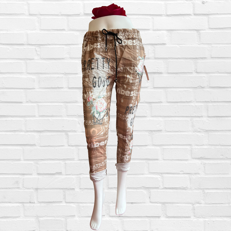 Imported Cotton Sateen Stretch Bottoms Beige